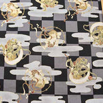 Cotton Dobby Print Fabric - Japanese Pattern, Checkered, Wind God Thunder God - nomura tailor
