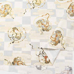 Cotton Dobby Print Fabric - Japanese Pattern, Checkered, Wind God Thunder God - nomura tailor
