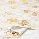 Cotton Dobby Print Fabric - Japanese Pattern, Checkered, Wind God Thunder God - nomura tailor