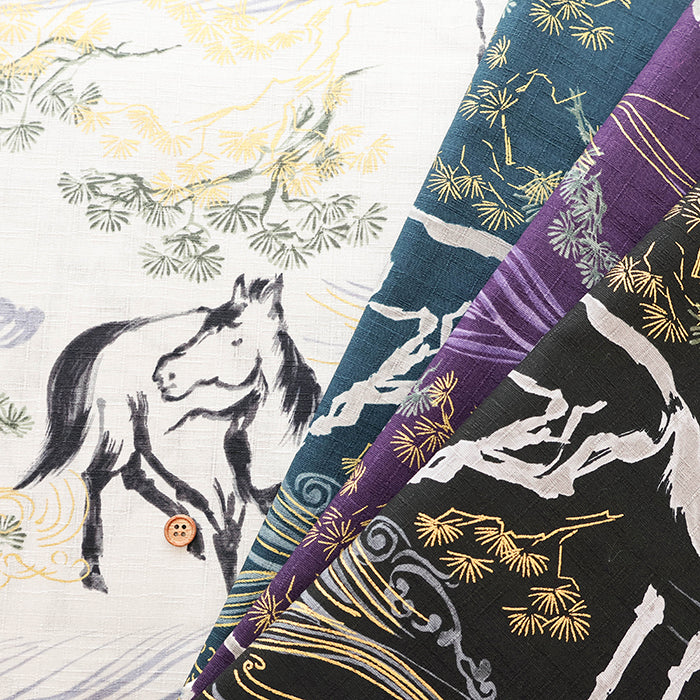 Cotton Dobby Fabric - Japanese Pattern Horse - nomura tailor