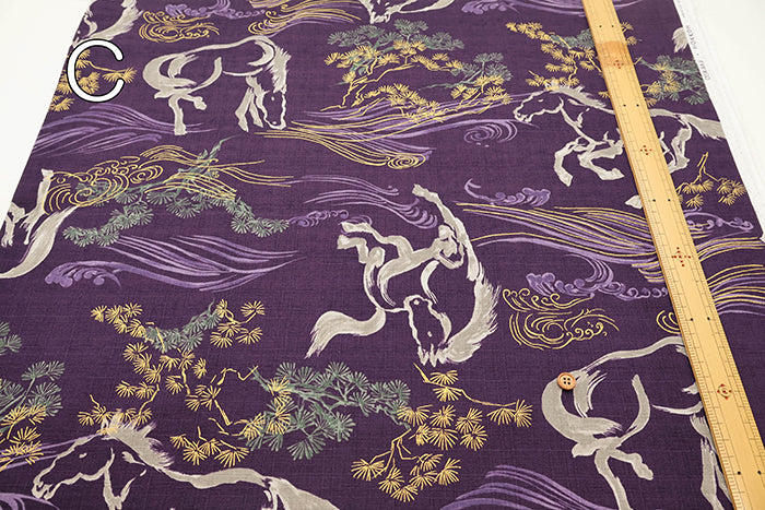 Cotton Dobby Fabric - Japanese Pattern Horse - nomura tailor