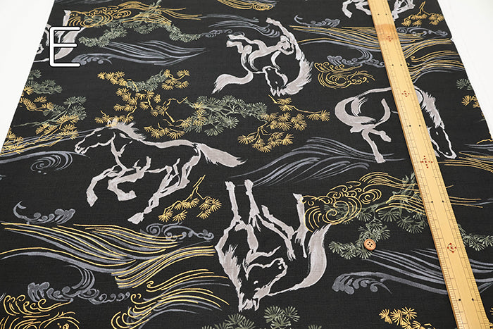 Cotton Dobby Fabric - Japanese Pattern Horse - nomura tailor
