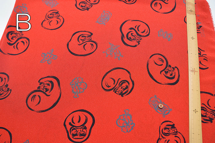 Polyester Chirimen (Crepe) Printed Fabric - Daruma - nomura tailor
