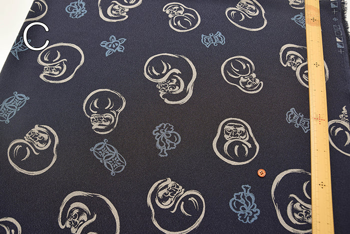 Polyester Chirimen (Crepe) Printed Fabric - Daruma - nomura tailor