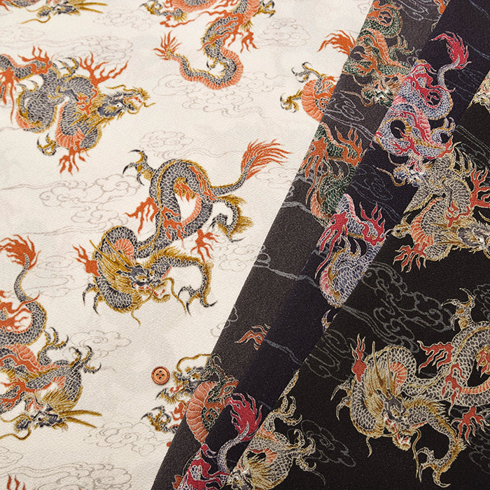 Polyester Chirimen (Crepe) Printed Fabric - Dragon - nomura tailor