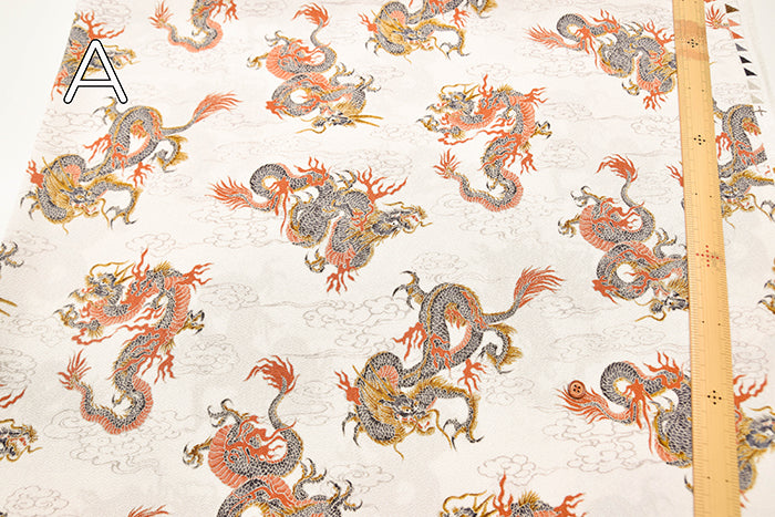 Polyester Chirimen (Crepe) Printed Fabric - Dragon - nomura tailor