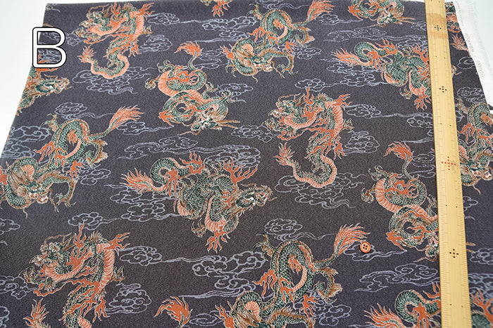 Polyester Chirimen (Crepe) Printed Fabric - Dragon - nomura tailor