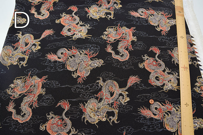 Polyester Chirimen (Crepe) Printed Fabric - Dragon - nomura tailor