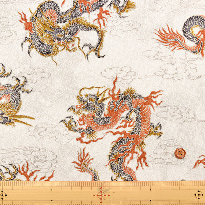 Polyester Chirimen (Crepe) Printed Fabric - Dragon - nomura tailor
