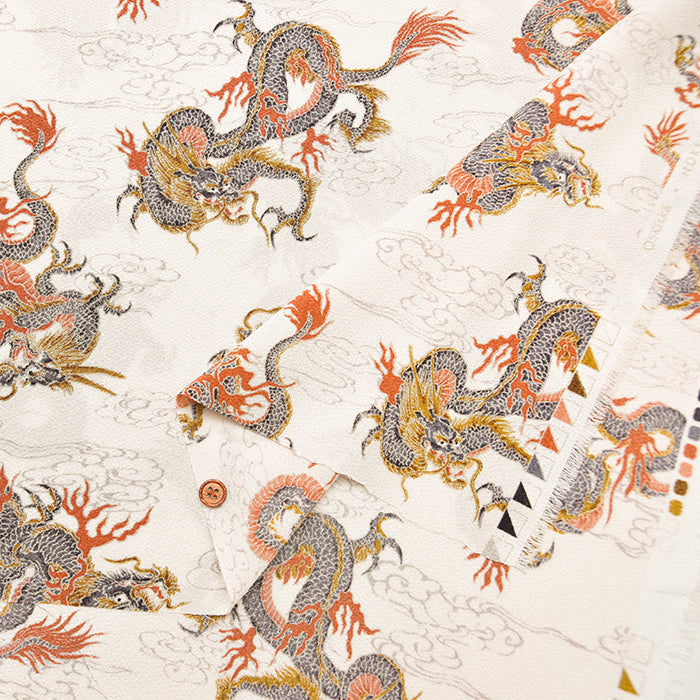 Polyester Chirimen (Crepe) Printed Fabric - Dragon - nomura tailor