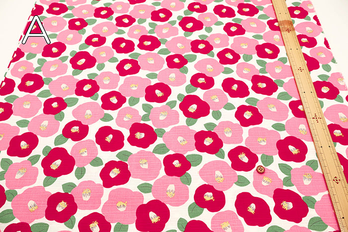 Cotton Shantung Print Fabric - Camellia - nomura tailor