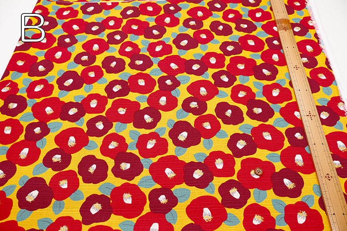 Cotton Shantung Print Fabric - Camellia - nomura tailor