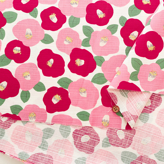 Cotton Shantung Print Fabric - Camellia - nomura tailor