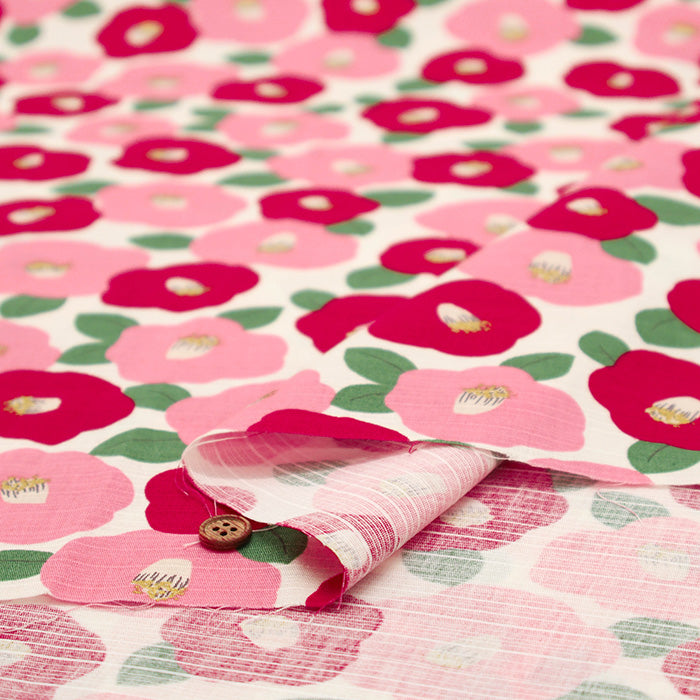 Cotton Shantung Print Fabric - Camellia - nomura tailor