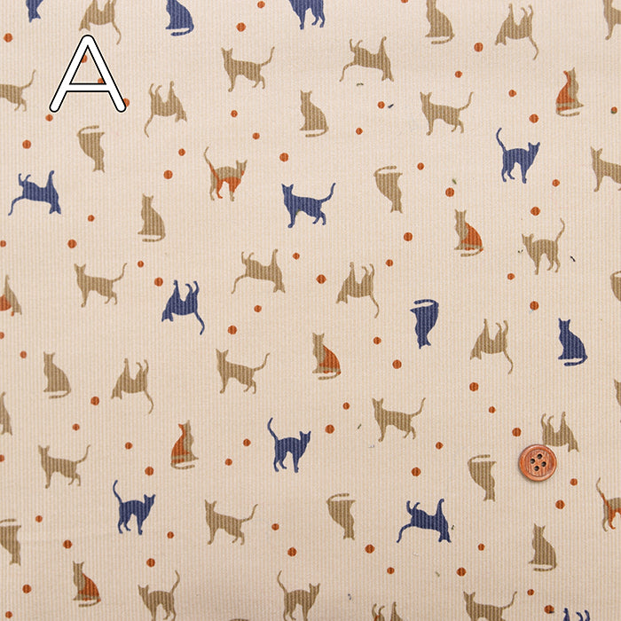 21W Cotton Corduroy Printed Fabric - Cat - nomura tailor