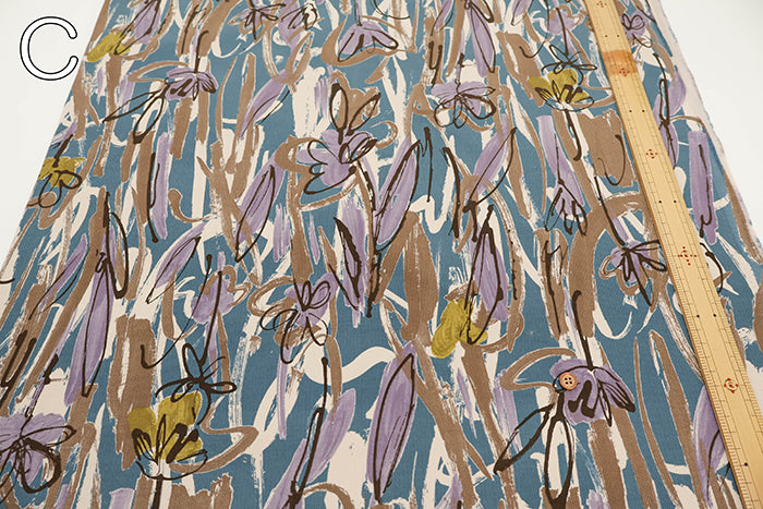 Cotton Fine Corduroy Print Fabric - Art Flower - nomura tailor