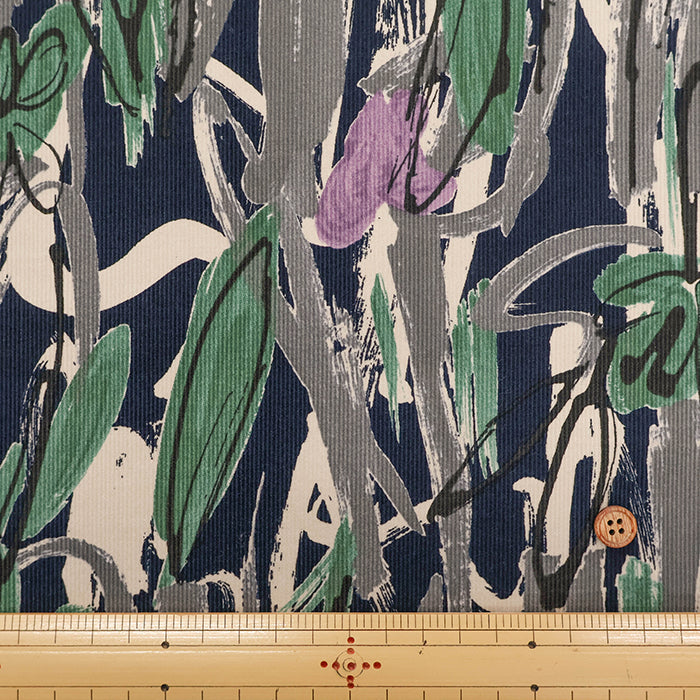Cotton Fine Corduroy Print Fabric - Art Flower - nomura tailor