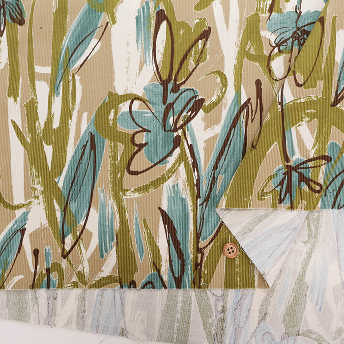 Cotton Fine Corduroy Print Fabric - Art Flower - nomura tailor