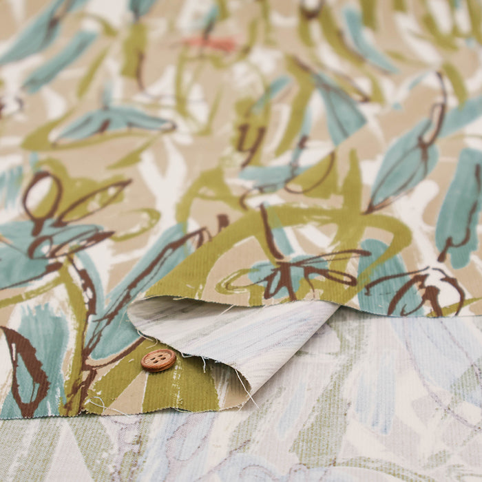 Cotton Fine Corduroy Print Fabric - Art Flower - nomura tailor