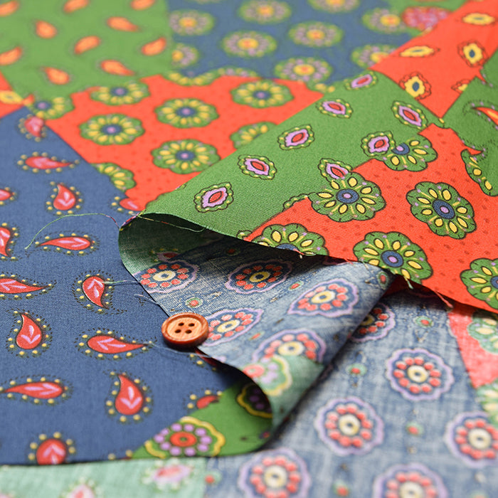 Cotton Broadcloth Fabric - Paisley Patchwork - nomura tailor