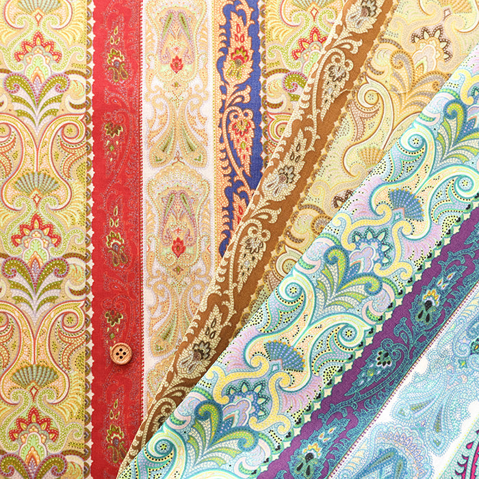 Cotton 60 Lawn Fabric - Stripe Paisley - nomura tailor