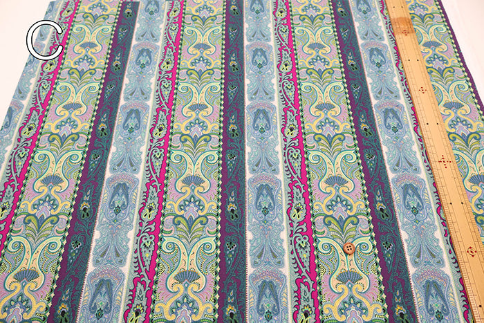 Cotton 60 Lawn Fabric - Stripe Paisley - nomura tailor