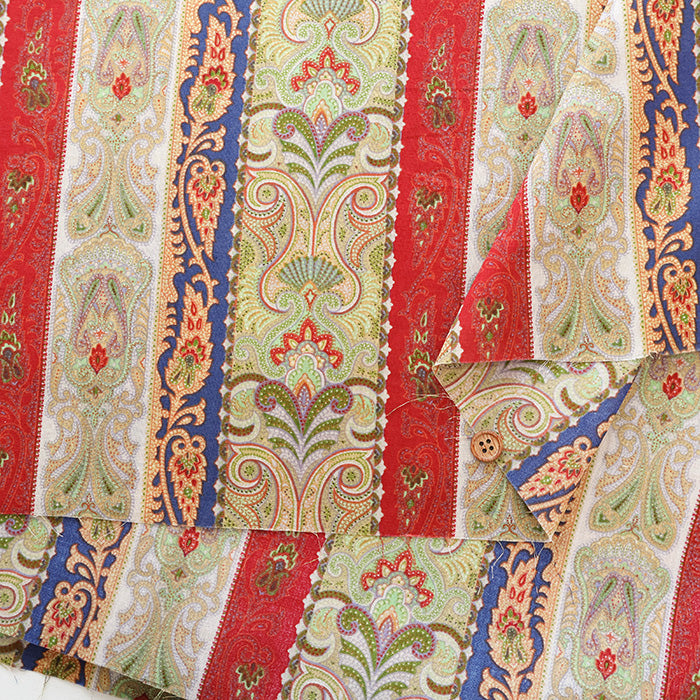 Cotton 60 Lawn Fabric - Stripe Paisley - nomura tailor