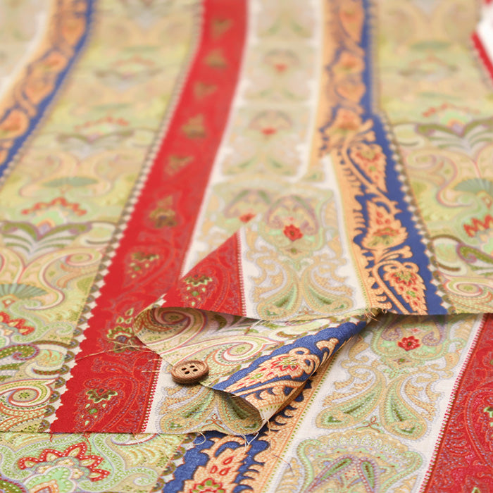 Cotton 60 Lawn Fabric - Stripe Paisley - nomura tailor