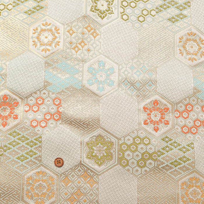 Gold Brocade (Kinran) Fabric - Turtle Shell Pattern and Auspicious Mot