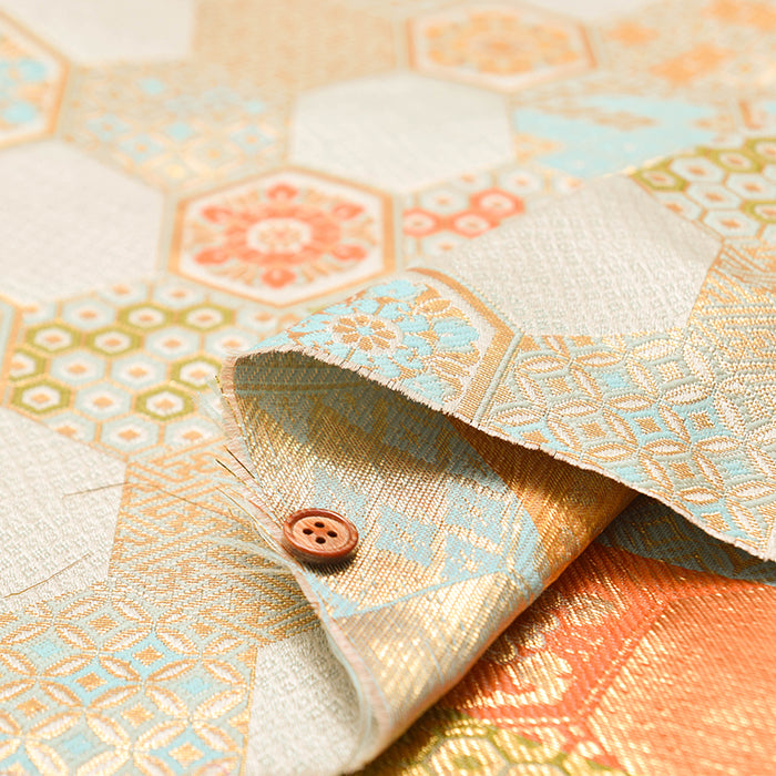 Gold Brocade (Kinran) - Turtle Shell Pattern and Auspicious Motifs - nomura tailor