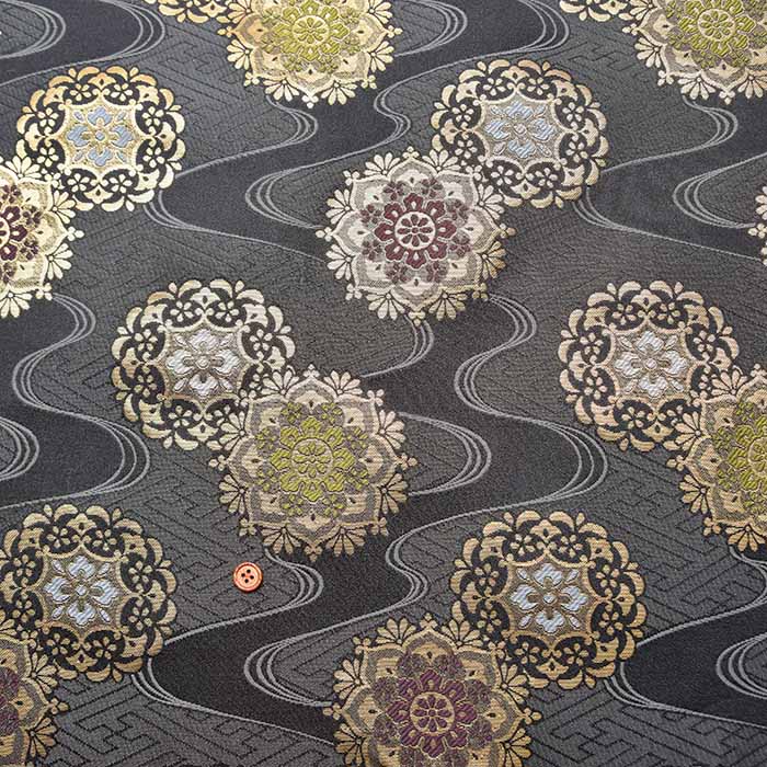 Gold Brocade (Kinran) - Flowing water with eight petaled flowers - nomura tailor