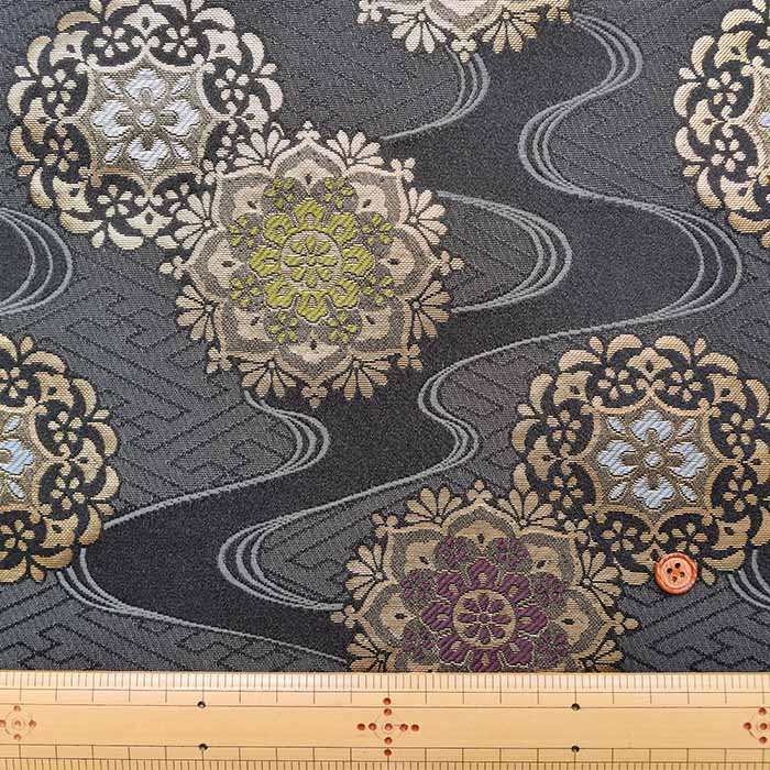 Gold Brocade (Kinran) - Flowing water with eight petaled flowers - nomura tailor