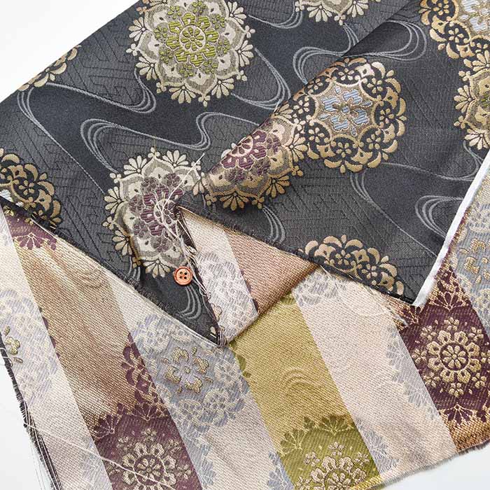 Gold Brocade (Kinran) - Flowing water with eight petaled flowers - nomura tailor