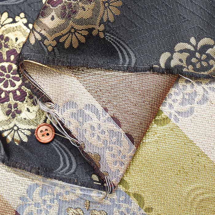 Gold Brocade (Kinran) - Flowing water with eight petaled flowers - nomura tailor