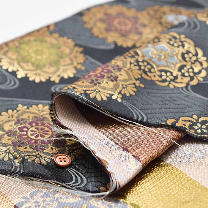 Gold Brocade (Kinran) - Flowing water with eight petaled flowers - nomura tailor
