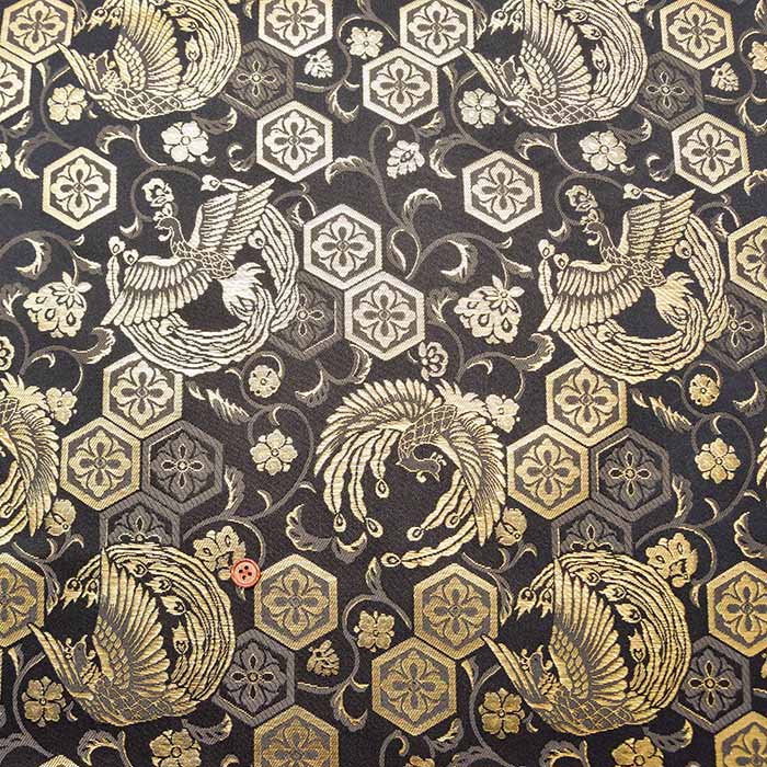 Gold Brocade (Kinran) -  Turtle Shell Pattern with phoenix - nomura tailor