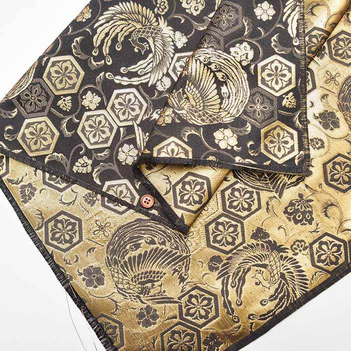 Gold Brocade (Kinran) -  Turtle Shell Pattern with phoenix - nomura tailor
