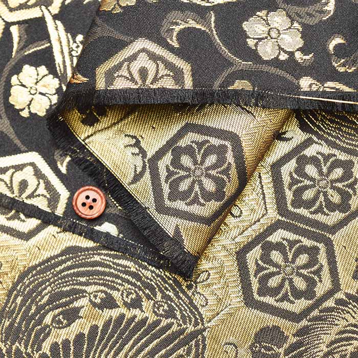 Gold Brocade (Kinran) -  Turtle Shell Pattern with phoenix - nomura tailor