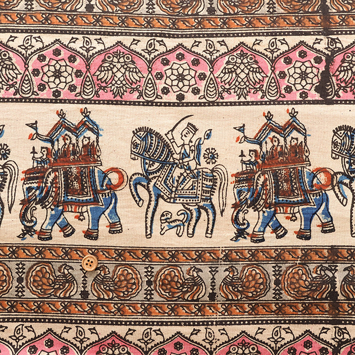 Made in India Cotton Kalamkari Printed Fabric - Elephant - nomura tailor