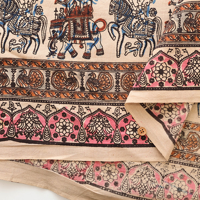 Made in India Cotton Kalamkari Printed Fabric - Elephant - nomura tailor