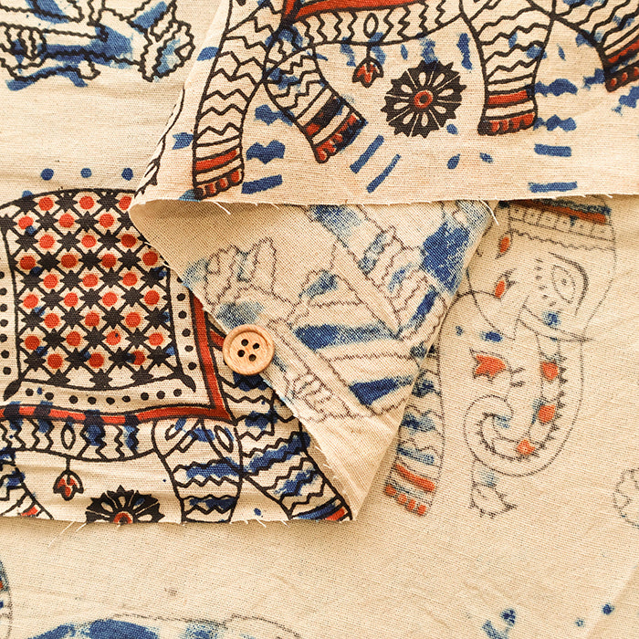 Made in India Cotton Kalamkari Printed Fabric - Elephant - nomura tailor