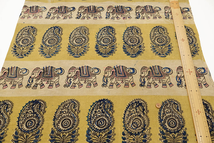 Made in India Cotton Kalamkari Printed Fabric - Elephant - nomura tailor