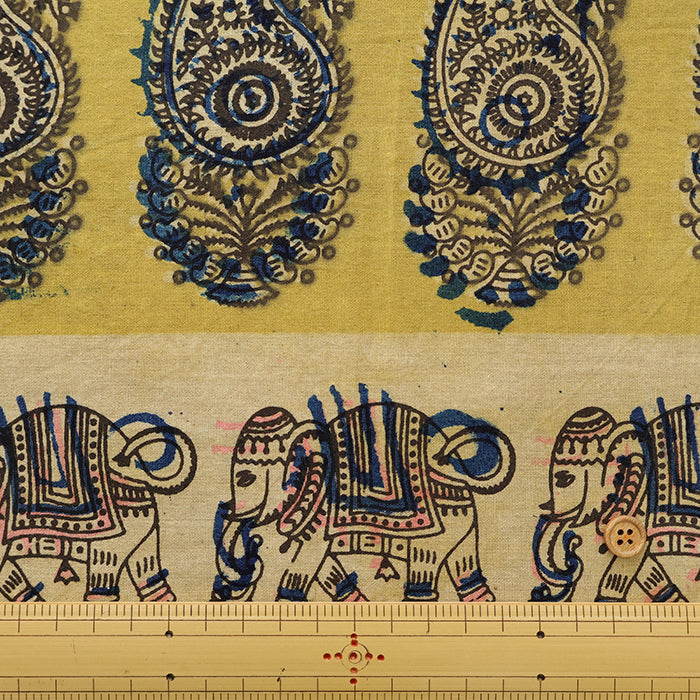 Made in India Cotton Kalamkari Printed Fabric - Elephant - nomura tailor