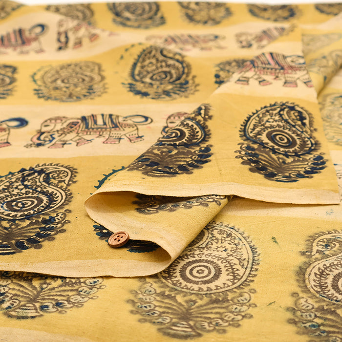Made in India Cotton Kalamkari Printed Fabric - Elephant - nomura tailor