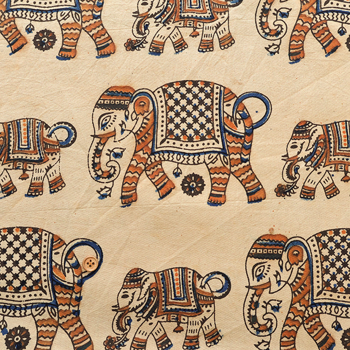 Made in India Cotton Kalamkari Printed Fabric - Elephant - nomura tailor