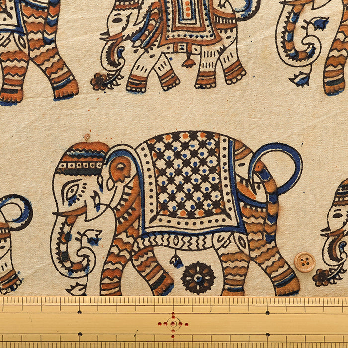 Made in India Cotton Kalamkari Printed Fabric - Elephant - nomura tailor