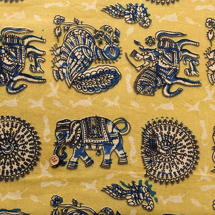 Made in India Cotton Kalamkari Printed Fabric -  Bird and Elephant - nomura tailor