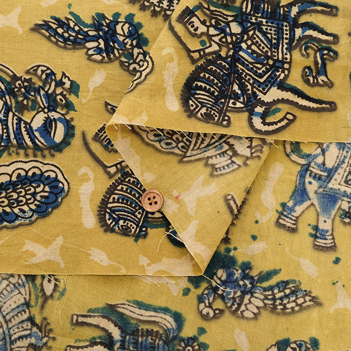Made in India Cotton Kalamkari Printed Fabric -  Bird and Elephant - nomura tailor