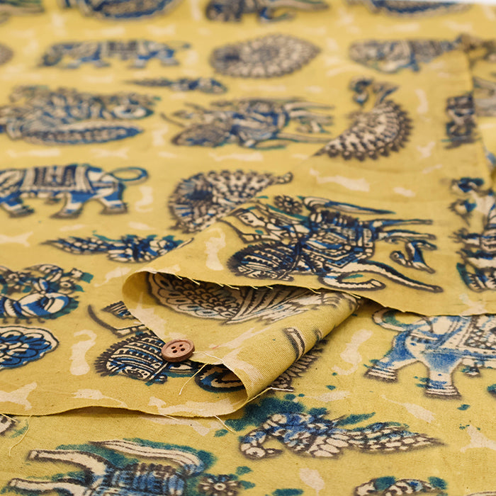 Made in India Cotton Kalamkari Printed Fabric -  Bird and Elephant - nomura tailor