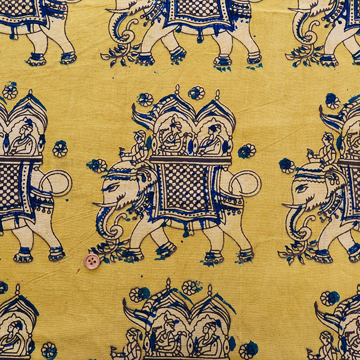 Made in India Cotton Kalamkari Printed Fabric - Elephant - nomura tailor